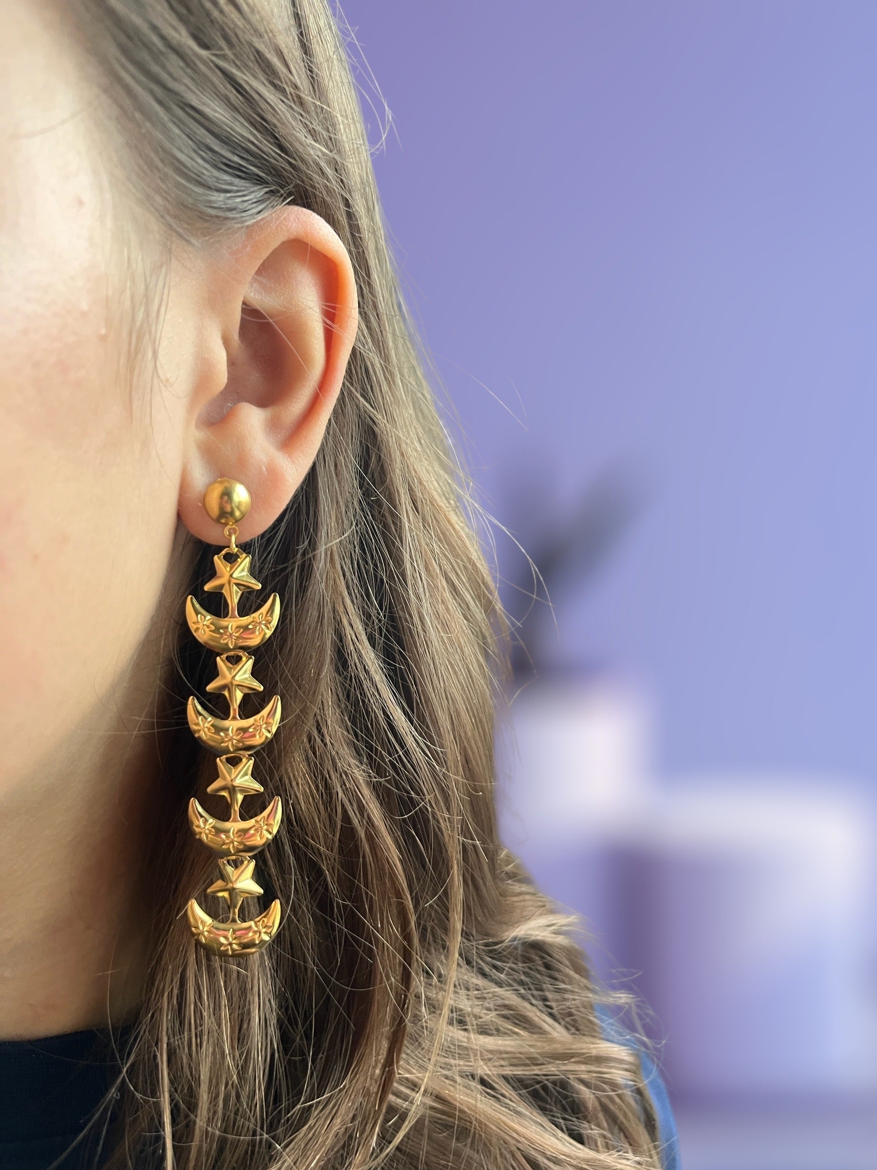 Waterproof Stars and moon earrings